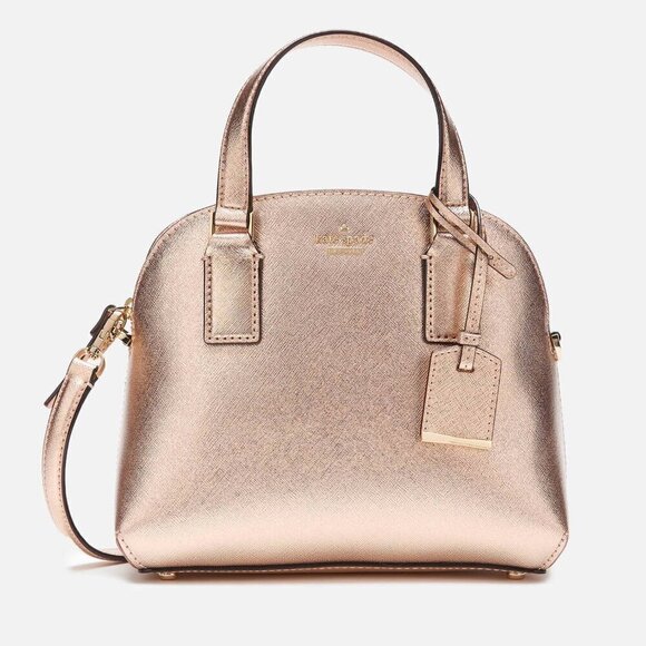Kate Spade Small Lottie Rose Gold Crossbody Satchel Women Leather Bag Top Handle - Picture 1 of 9